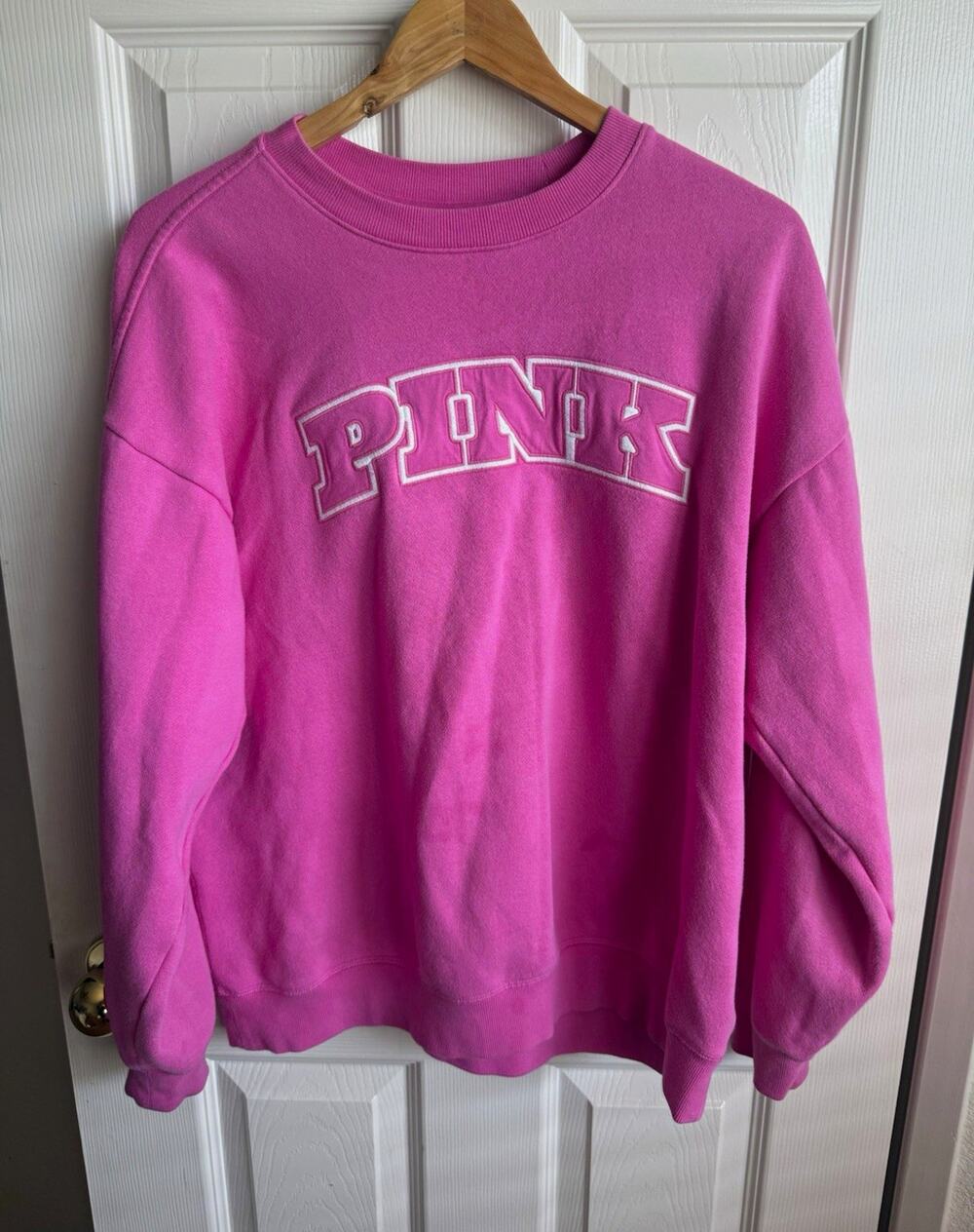 PINK Victoria's Secret Logo Graphic Print Crewneck Fleece Pullover Pink S